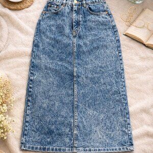 Vintage AMILANO Acid Wash Denim Midi Skirt Size 10 High Waist 90s